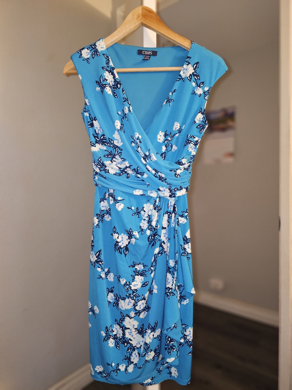 Chaps Blue Floral Wrap Dress